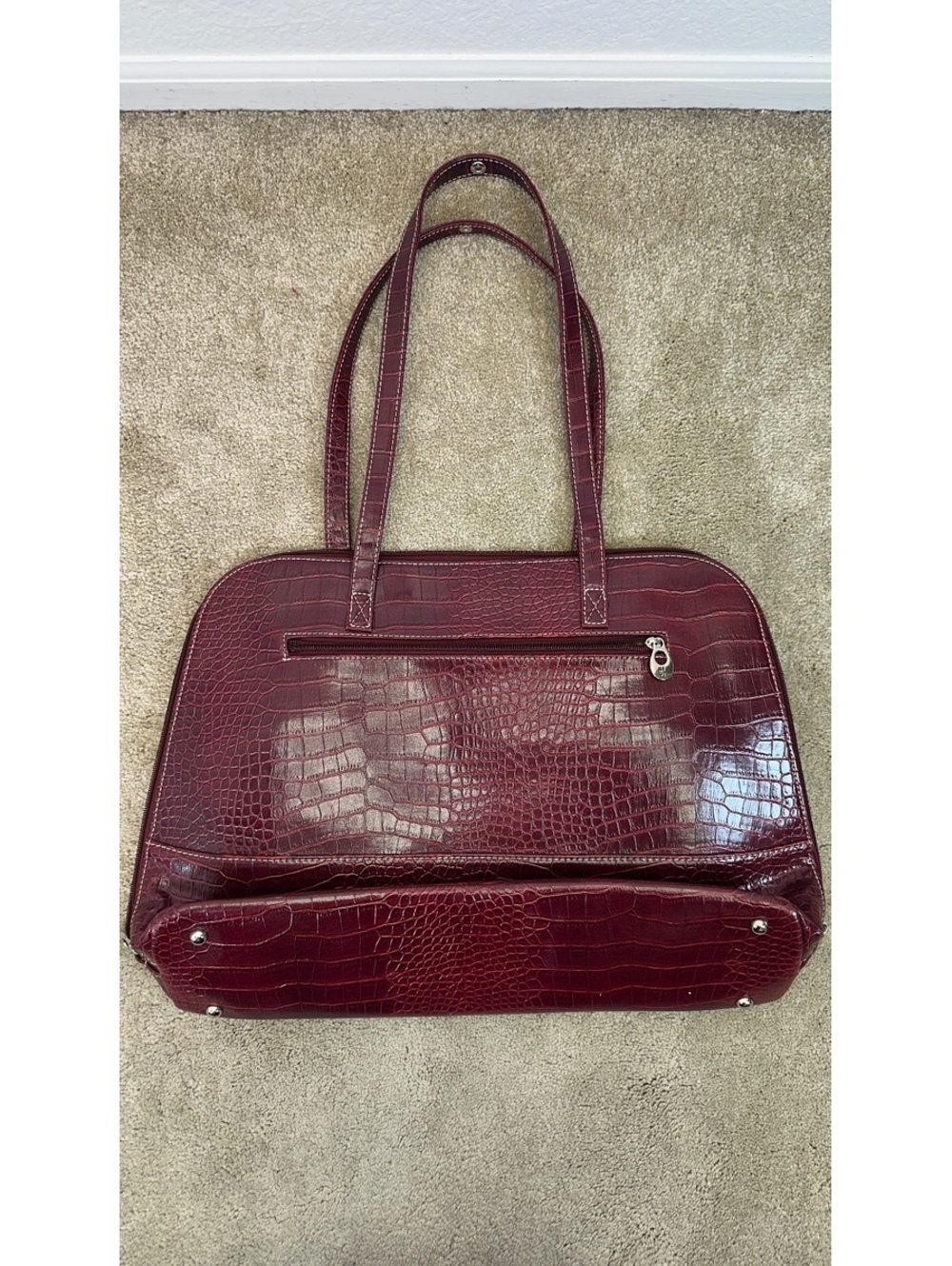 Red Crocodile Embossed Faux Leather Case Logic Laptop Briefcase Shoulder Bag